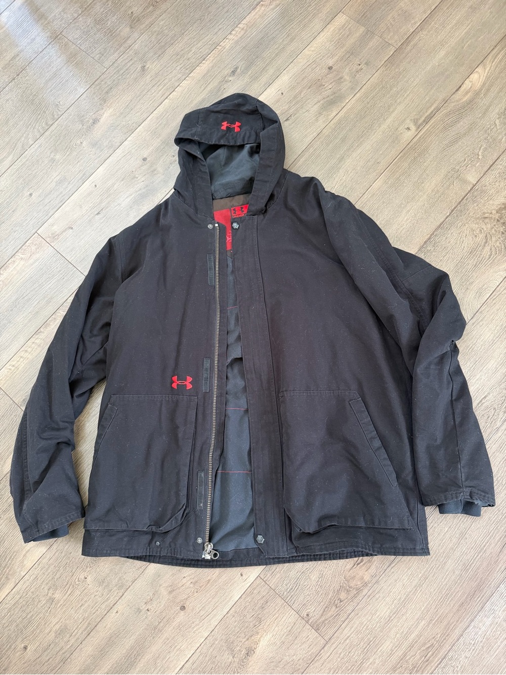 Under Armour Jacket Mens Size XL Black Burley Hooded Hunt Parka Coat Canvas EUC